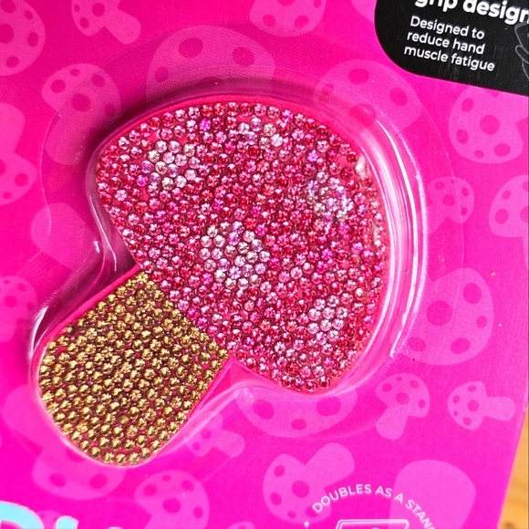 NEW Rhinestone Bling Crystals Pink & Gold Mushroom Popsocket Phone Grip - Picture 4 of 7